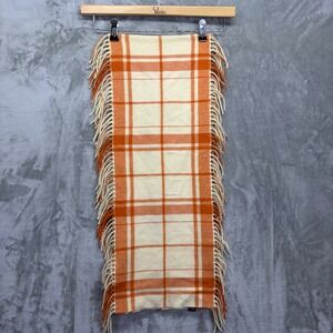 Banana Republic Orange Plaid Wool Angora Blend Fringe Scarf Luxury Old Money